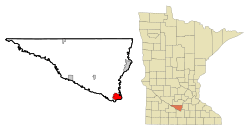 Location of the city of North Mankatowithin Nicollet and Blue Earth Countiesin the state of Minnesota