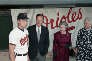 President Bush, Queen Elizabeth, Mrs. Bush, Cal Ripken, Jr