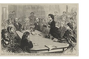 Victoria Woodhull speaking before a congressional committee in 1871