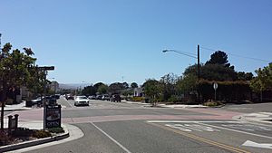 Clark Avenue in downtown Old Orcutt, looking west, between Highways 1 and 135
