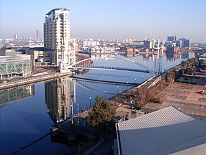 Salford Quays from south bank of MSC, 2008