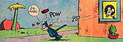 cartoon of brick hitting kit kat in back of head from 1937