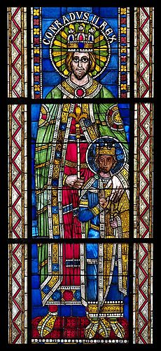Conrad II et prince impérial, vitrail roman, Cathédrale de Strasbourg