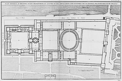 Louvre et Tuileries - Plan général suivant le second projet de Claude Perrault - Architecture françoise Tome4 Livre6 Pl2