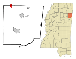 Location of Nettleton, Mississippi