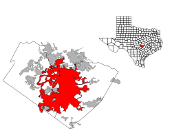 Location within Travis County in Texas