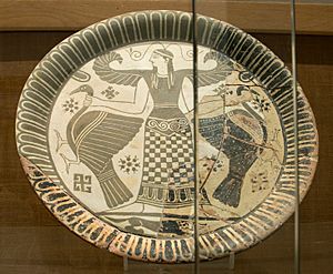 Artemis, Parian pottery plate, 675-600 BC, AM Mykonos, 177233