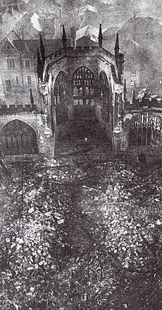 Coventry Cathedral after the air raid in 1940