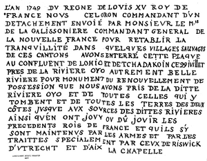 L'AN 1749 DV REGNE DE LOVIS XV ROY DE FRANCE - Plaques OHIO
