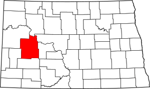 Map of North Dakota highlighting Dunn County