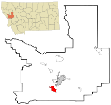 Location of Lolo, Montana. Grey shading indicates Missoula.