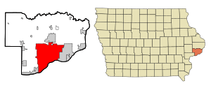 Scott County Iowa Incorporated and Unincorporated areas Davenport Highlighted