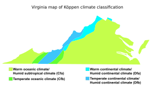Virginia map of Köppen climate classification