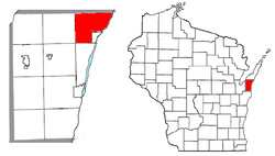 Location in Kewaunee County and the state of Wisconsin