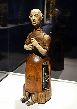 Automaton in the form of a monk, probably Spain, possibly circle of Juanelo Turriano, c. 1550, hardwood, enamel, leather, metals, paint - Metropolitan Museum of Art - New York City - DSC07103