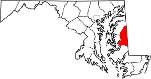 Map of Maryland highlighting Caroline County