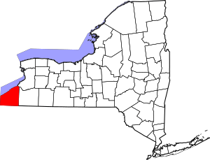 Map of New York highlighting Chautauqua County