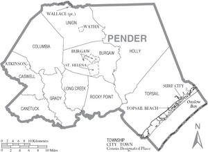 Map of Pender County North Carolina With Municipal and Township Labels