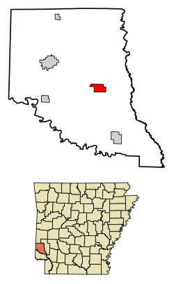 Location of Lockesburg in Sevier County, Arkansas.