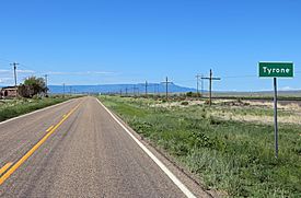 Tyrone, looking southwest along U.S. Route 350, with Raton Mesa in the distance