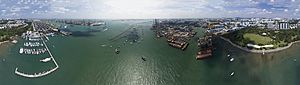 Aerial panorama of the Singapore Strait and the Pasir Panjang Port Terminal