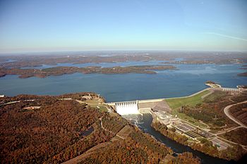 Aerial photo of Table Rock Dam, lake, and White River, October 2009
