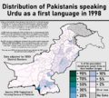 Distribution of Pakistanis speaking Urdu as a first language in 1998