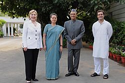 Hillary Clinton with Sonia and Rahul Gandhi