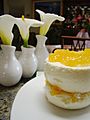 Lemon mousse with peach compote (4455679740)