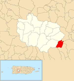 Location of Portugués barrio within the municipality of Adjuntas shown in red