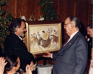 Ruizanglada - 1988 Camilo José Cela recibe una obra de Ruizanglada en el homenaje de la Peña Solera Aragonesa Little