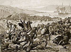 Alfred Pearseː The great battle of Brunanburh in 937 (Hutchinsons Story of the British Nation, 1922).jpg