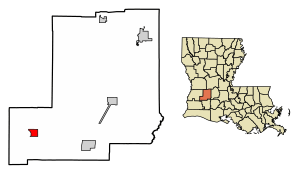 Location of Reeves in Allen Parish, Louisiana.