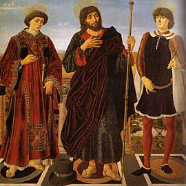 Antonio e piero del pollaiolo, santi vincenzo, jacopo e eustachio, da cappella del cardinale di portogallo