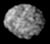 An irregularly shaped grey object slightly elongated horizontally occupies almost the whole image. Its surface shows a number of dark and white spots.