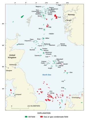 North Sea oil and gas fields