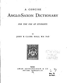 Clark Hall A Concise Anglo-Saxon Dictionary 1894 title page