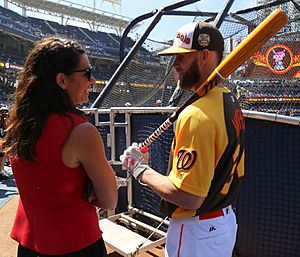 ESPN's Jessica Mendoza chats with Bryce Harper on Gatorade All-Star Workout Day. (28377246300).jpg