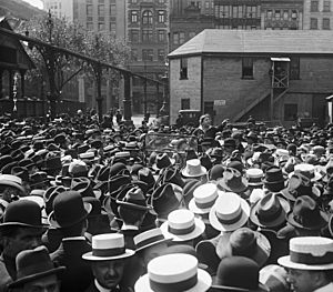 Emma Goldman surrounded by crowd