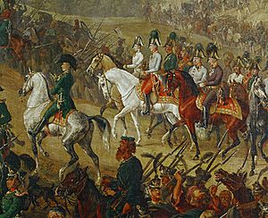 Emperor Francis I crossing the Vosges surrounded by Coalition troops on 2 July 1815 by J.B. Hoechle