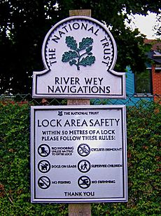 Lock area safety notice at Unstead Lock, Goldaming Navigation - geograph.org.uk - 1419638