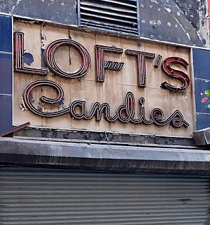 Lofts Candies neon sign, 86½ Nassau St