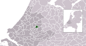 Highlighted position of Gouda in a municipal map of South Holland