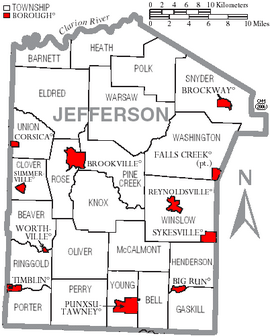 Map of Jefferson County Pennsylvania With Municipal and Township Labels