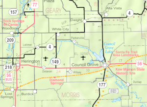 Map of Morris Co, Ks, USA