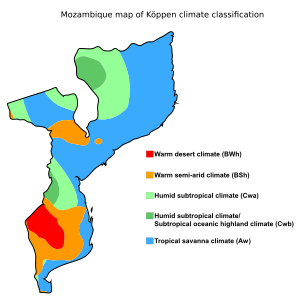 Mozambique map of Köppen climate classification