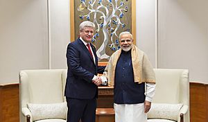 The former Prime Minister of Canada, Mr. Stephen Harper calls on the Prime Minister, Shri Narendra Modi, in New Delhi on January 15, 2018