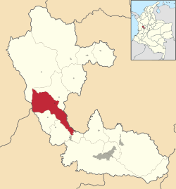 Location of the municipality and town of Santuario, Risaralda in the Risaralda  Department of Colombia.