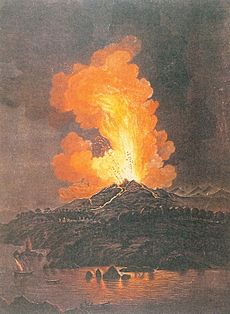 Eruzione dell'Etna del 1766, incisione colorata di Alessandro D'Anna