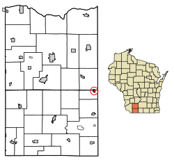 Location of Blanchardville in Iowa County, Wisconsin.